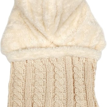 Women's Fleece Lined One-Piece Beanie & Scarf Set - Warm Winter Ski Hat with Pom Pom, Beige