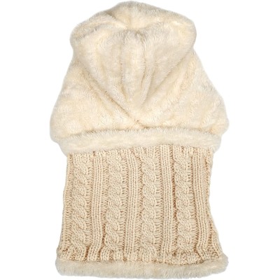 Women's beige fleece lined beanie scarf set with pom pom