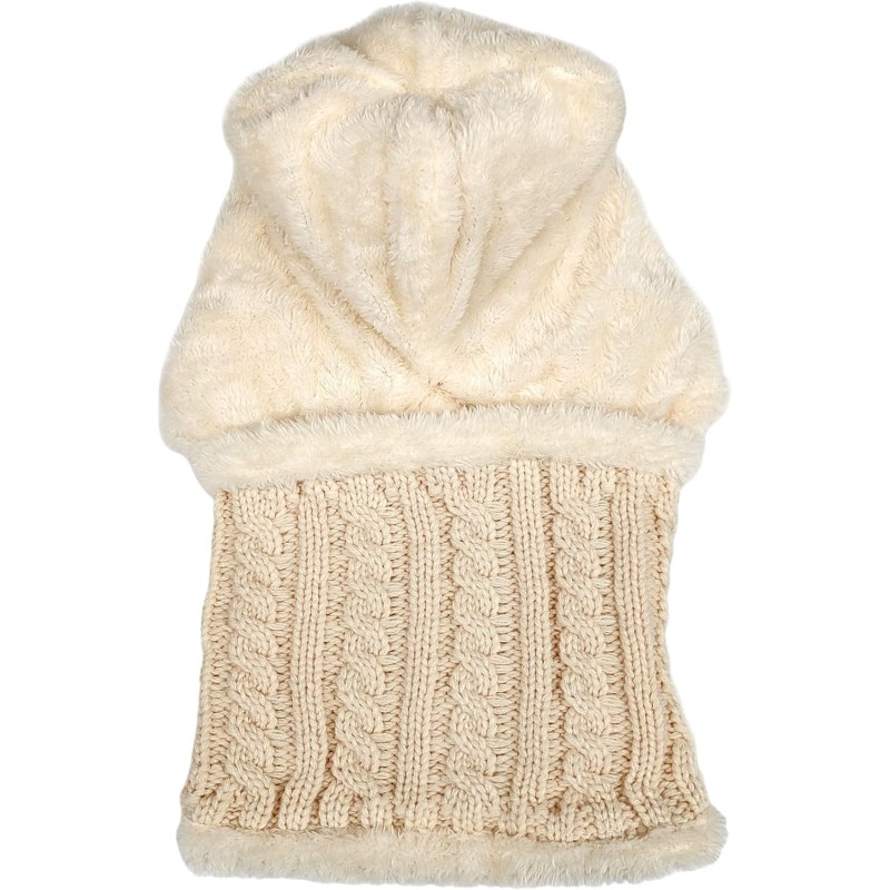 Women's beige fleece lined beanie scarf set with pom pom
