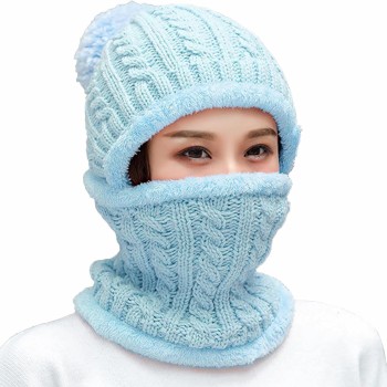 Women's Fleece Lined One Piece Beanie Scarf - Winter Ski Hat