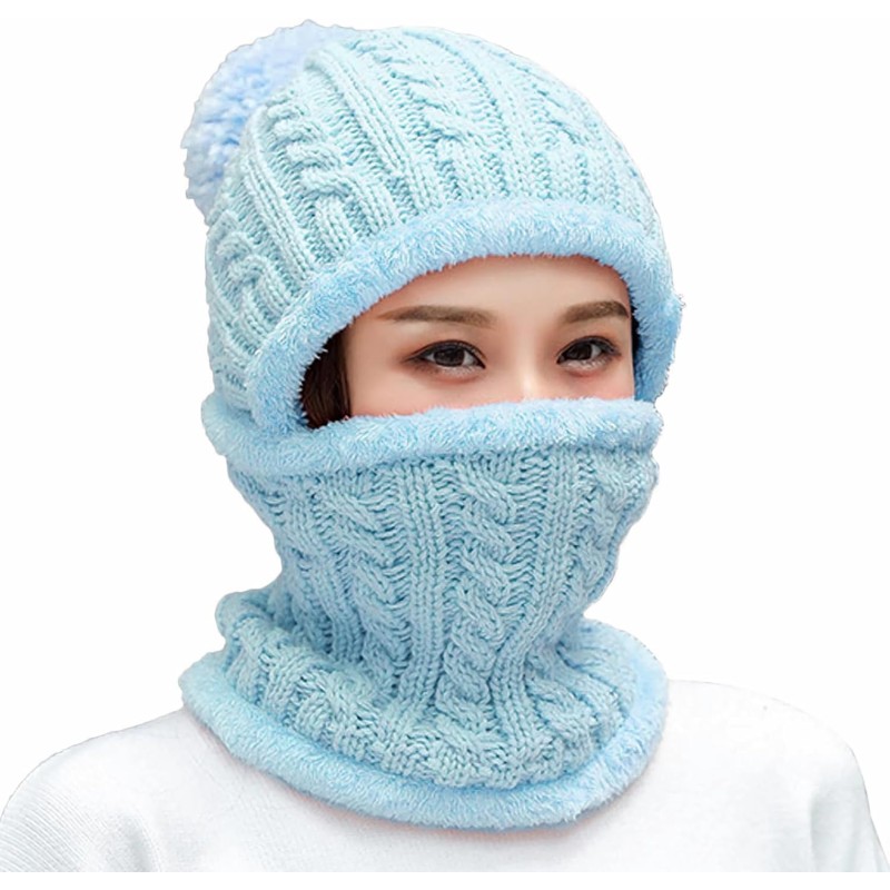 Woman wearing a fleece lined one piece beanie scarf in snowy winter scene