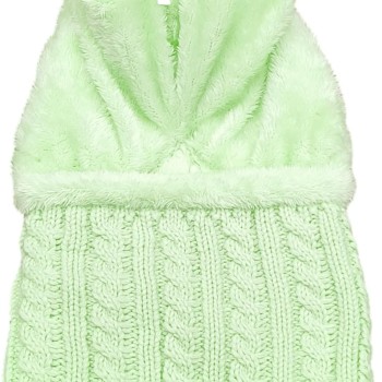 Women's Fleece Lined Knit Balaclava Set - One Piece Beanie Scarf, Light Green Winter Hat