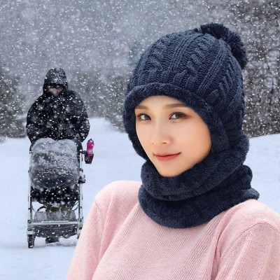 Women's navy fleece-lined beanie and scarf set