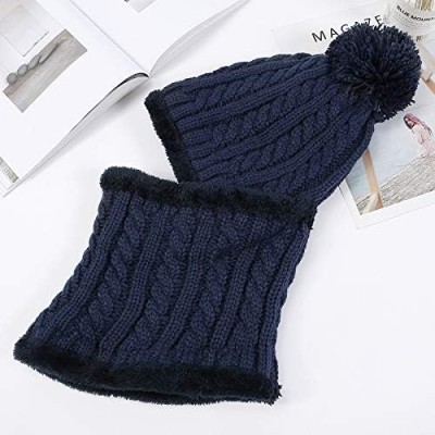 Women's navy fleece-lined beanie and scarf set