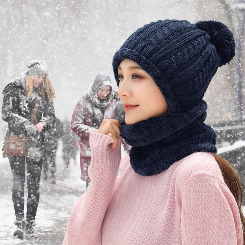 Women's navy fleece-lined beanie and scarf set