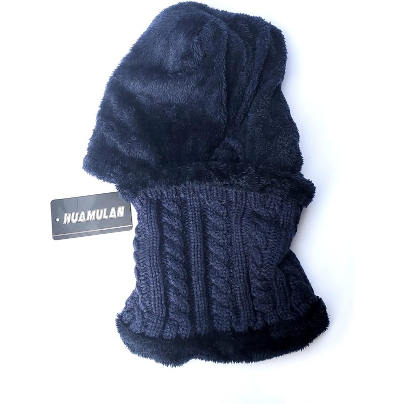 Women's navy fleece-lined beanie and scarf set