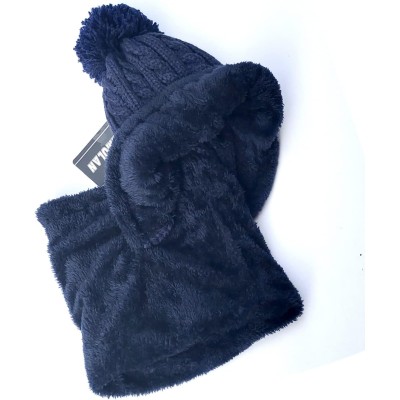 Women's navy fleece-lined beanie and scarf set