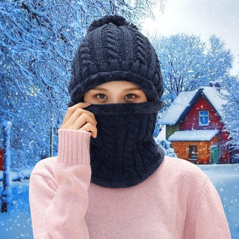 Women's navy fleece-lined beanie and scarf set