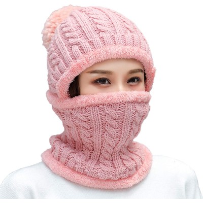 Pink Pom Pom Fleece Lined Beanie & Scarf Set Women's pink pom pom fleece lined beanie and scarf set for winter