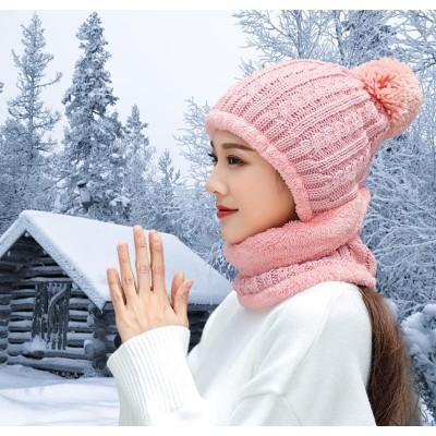 Pink Pom Pom Fleece Lined Beanie & Scarf Set Women's pink pom pom fleece lined beanie and scarf set for winter
