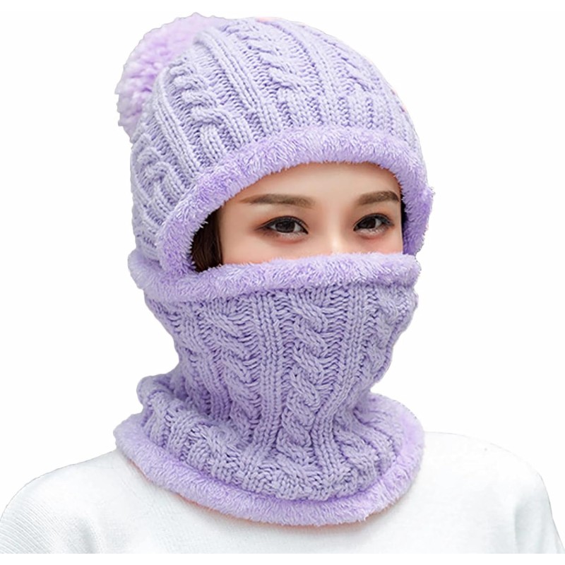 Women's Light Purple Ski Pom-Pom Beanie & Scarf Set Women's light purple fleece lined knit beanie and scarf set with pom-pom