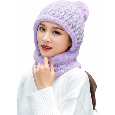 Women's Light Purple Ski Pom-Pom Beanie & Scarf Set Women's light purple fleece lined knit beanie and scarf set with pom-pom