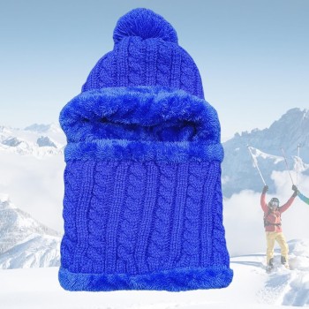 Women's Fleece Lined Knit Beanie & Scarf Set - One Piece Winter Ski Hat, Royal Blue Women's Fleece Lined Knit Beanie & Scarf Set - One Piece Winter Ski Hat, Royal Blue