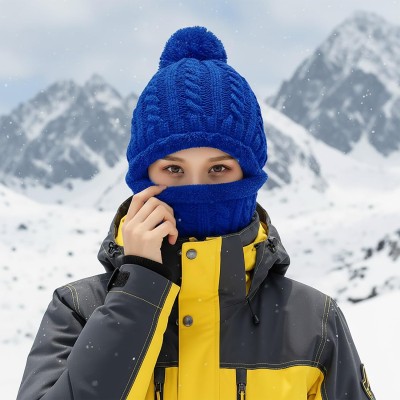 Royal Blue Fleece Lined Beanie & Scarf Set for Women Women's Royal Blue Fleece Lined Knit Beanie and Scarf Set
