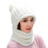 Women's Winter Fleece Lined Knit Beanie & Scarf Set with Pompom - Cream White