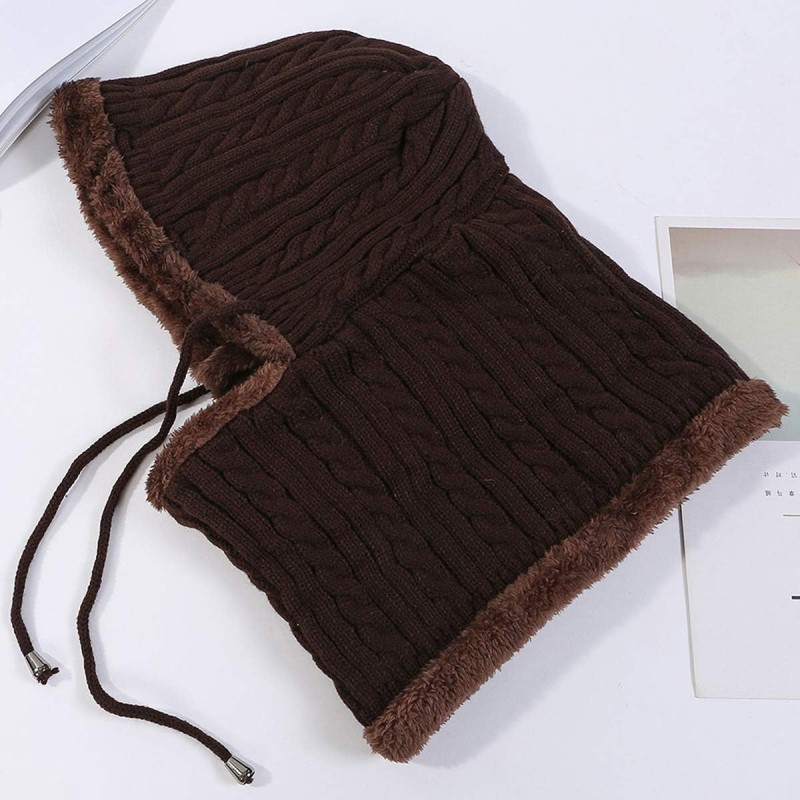Medium Coffee Fleece Lined Balaclava Beanie with Pom Pom for Skiing