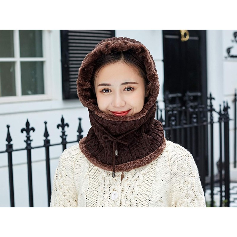 Medium Coffee Fleece Lined Balaclava Beanie with Pom Pom for Skiing