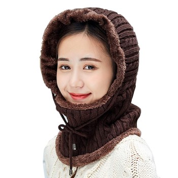 Women’s Winter Fleece Lined Balaclava Beanie with Pom Pom, Medium Coffee, One Size Warm Ski Outdoor Hat