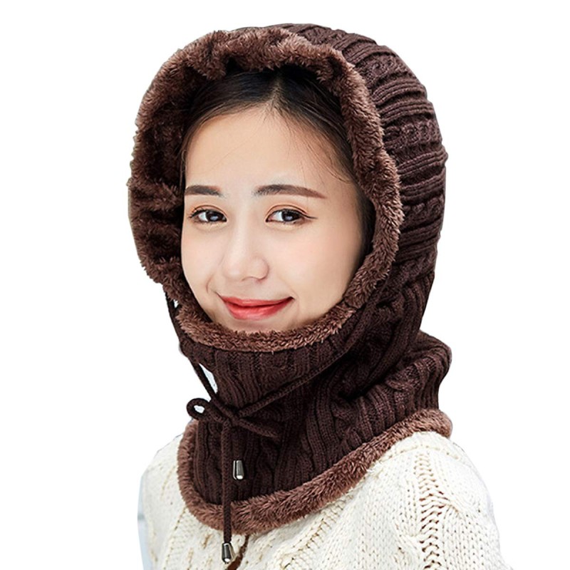 Medium Coffee Fleece Lined Balaclava Beanie with Pom Pom for Skiing