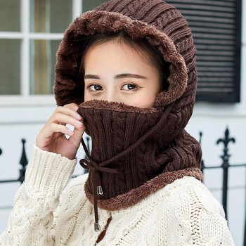 Women’s Winter Fleece Lined Balaclava Beanie with Pom Pom, Medium Coffee, One Size Warm Ski Outdoor Hat