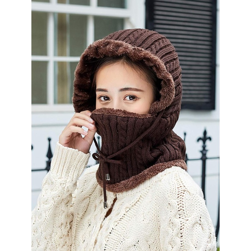 Medium Coffee Fleece Lined Balaclava Beanie with Pom Pom for Skiing