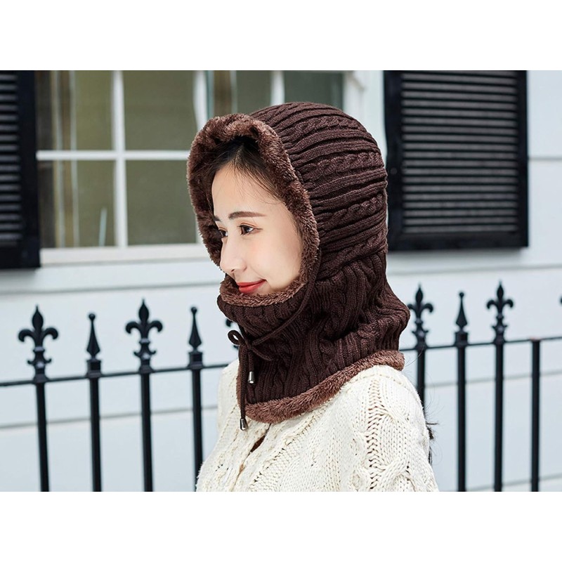 Medium Coffee Fleece Lined Balaclava Beanie with Pom Pom for Skiing