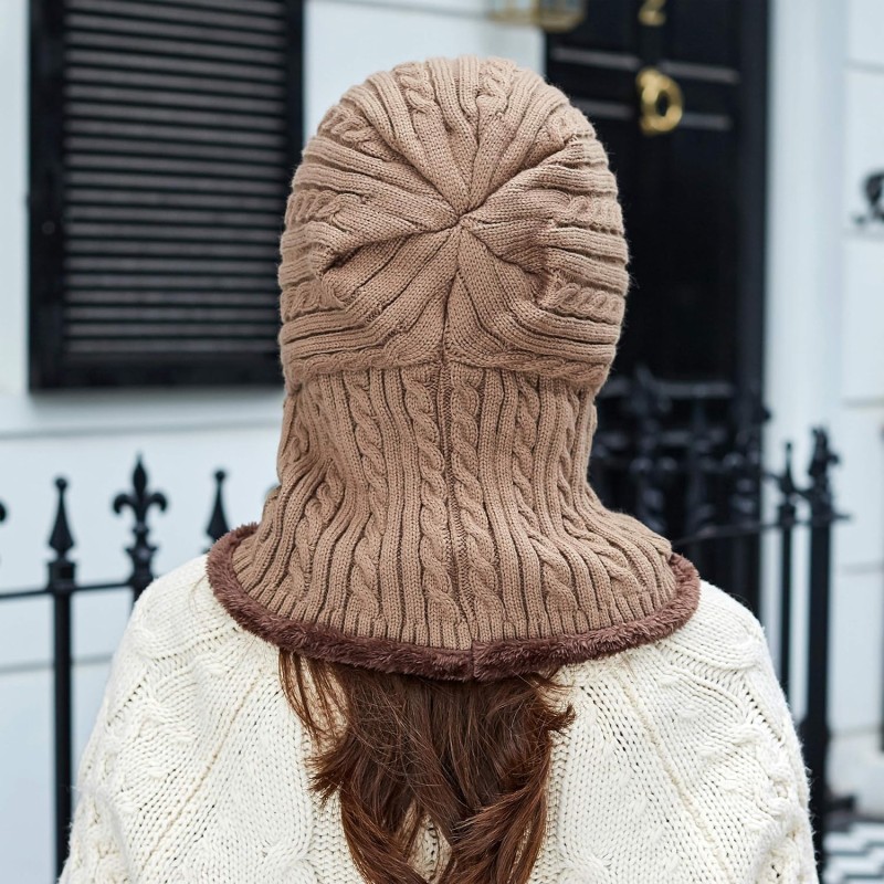 Women's Winter Fleece Lined Balaclava Beanie Set with Pompom Ski Hat
