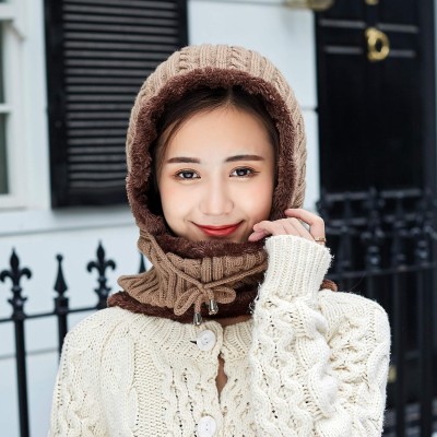 Women's Winter Fleece Lined Balaclava Beanie Set with Pompom Ski Hat