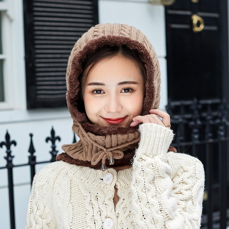 Women's Winter Fleece Lined Balaclava Beanie Set with Pompom Ski Hat
