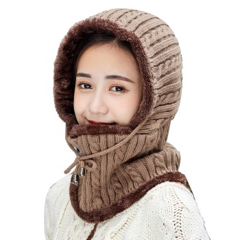 Women's Winter Fleece Lined Knit Balaclava Beanie Set, Pompom Ski Hat, One Size 360 Warmth