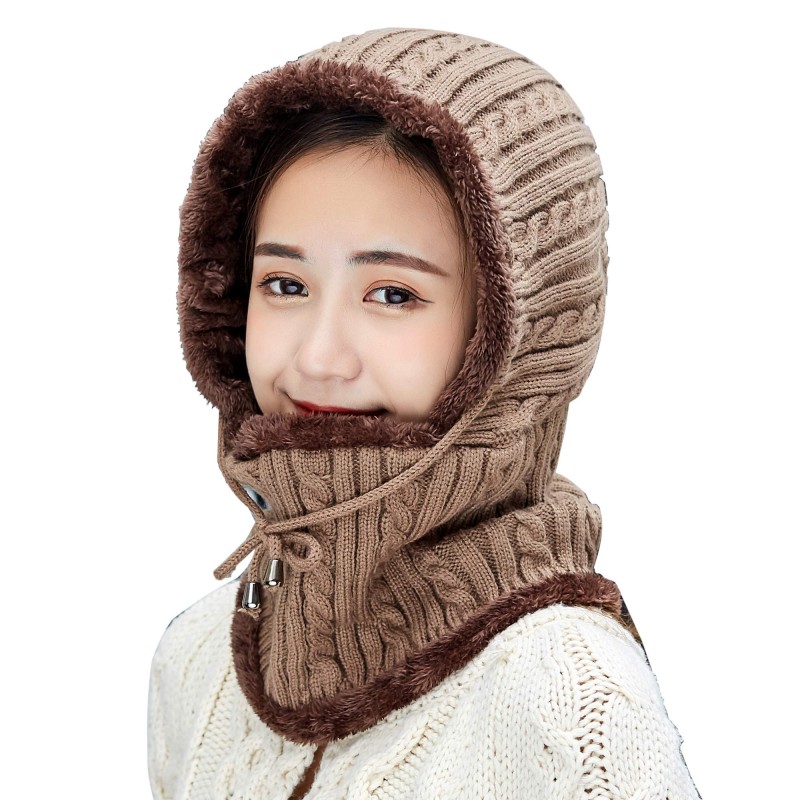 Women's Winter Fleece Lined Balaclava Beanie Set with Pompom Ski Hat