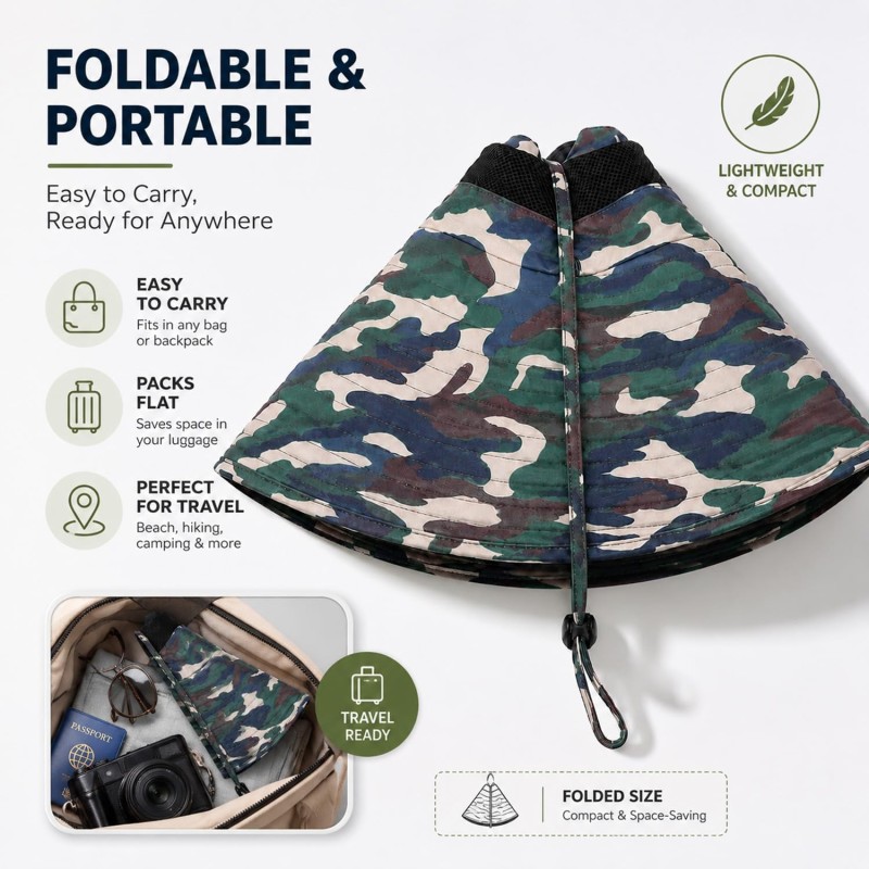UPF 50+ wide brim bucket sun hat for men and women, ideal for fishing and hiking