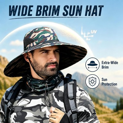 UPF 50+ wide brim bucket sun hat for men and women, ideal for fishing and hiking