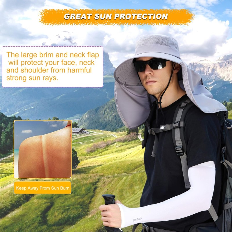 Women's Wide Brim Sun Hat Detachable Neck Flap Ponytail UV Protection Women's wide brim sun hat with detachable neck flap and ponytail for UV protection