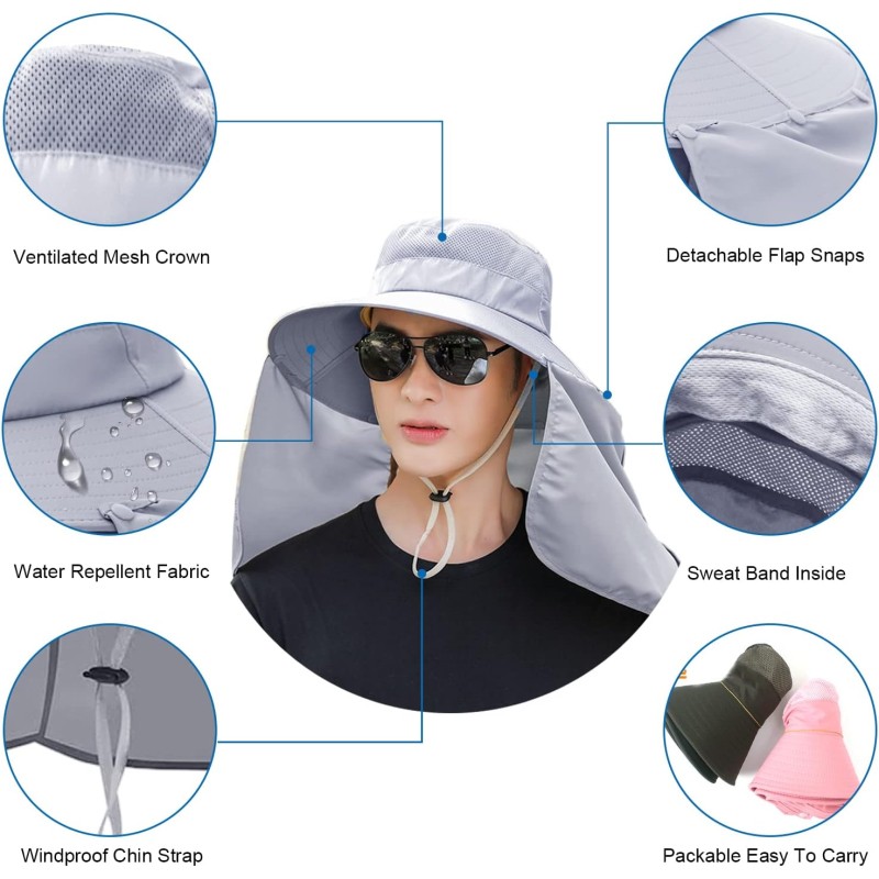 Women's Wide Brim Sun Hat Detachable Neck Flap Ponytail UV Protection Women's wide brim sun hat with detachable neck flap and ponytail for UV protection