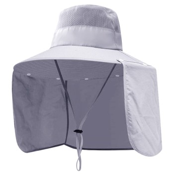 Women's Wide Brim Sun Hat Detachable Neck Flap Ponytail UV Protection for Garden Fishing Hiking One Size