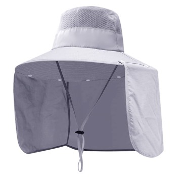 Women's Wide Brim Sun Hat Detachable Neck Flap Ponytail UV Protection for Garden Fishing Hiking One Size