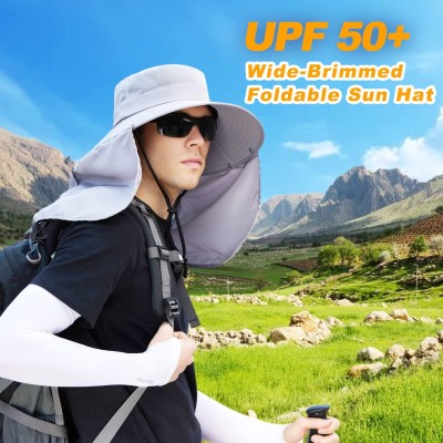 Women's Wide Brim Sun Hat Detachable Neck Flap Ponytail UV Protection Women's wide brim sun hat with detachable neck flap and ponytail for UV protection