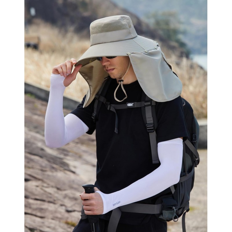 Women’s Wide Brim Sun Hat for Hiking Fishing Women’s wide brim sun hat with detachable neck flap and ponytail hole