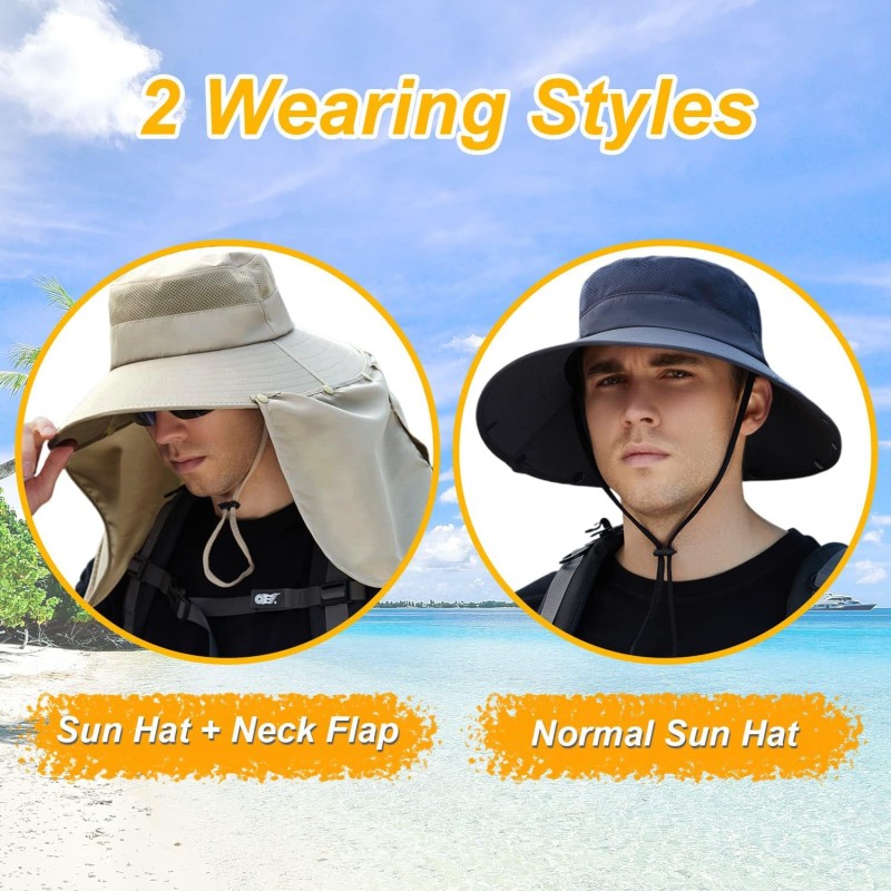Women’s Wide Brim Sun Hat for Hiking Fishing Women’s wide brim sun hat with detachable neck flap and ponytail hole