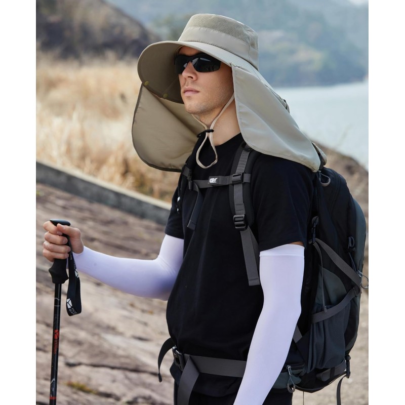 Women’s Wide Brim Sun Hat for Hiking Fishing Women’s wide brim sun hat with detachable neck flap and ponytail hole