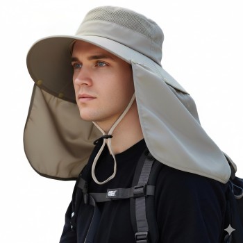 Women’s Wide Brim Sun Hat: UV Protection, Detachable Neck Flap, Ponytail Hole for Hiking Fishing Garden