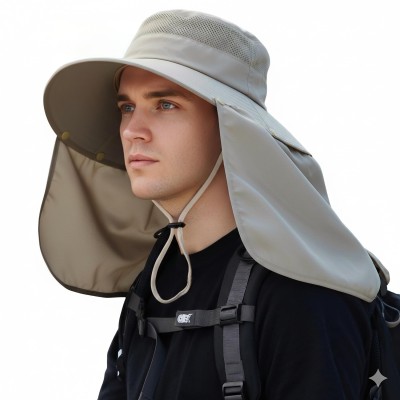 Women’s Wide Brim Sun Hat for Hiking Fishing Women’s wide brim sun hat with detachable neck flap and ponytail hole