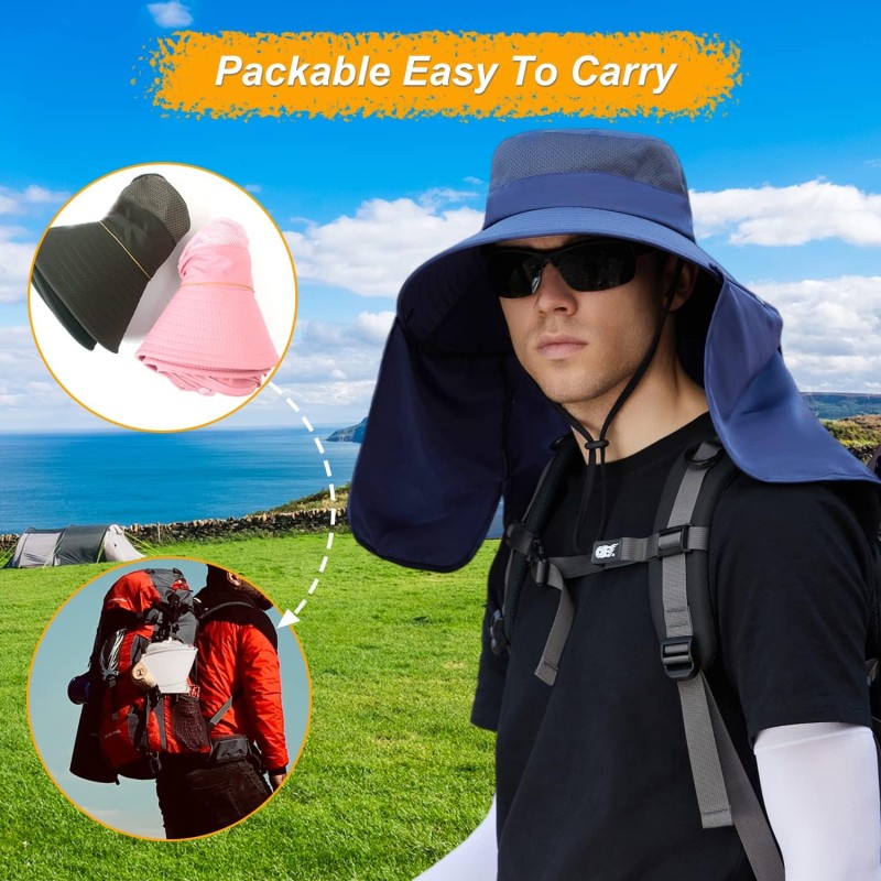 Women’s Wide Brim Sun Hat: Detachable Neck Flap & Ponytail UV Protection Women's wide brim sun hat with detachable neck flap and ponytail, offering UV protection