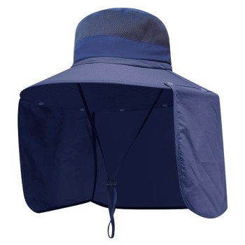 Women’s Wide Brim Sun Hat Detachable Neck Flap Ponytail UV Protection One Size for Garden Fishing Hiking