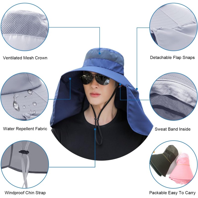 Women’s Wide Brim Sun Hat: Detachable Neck Flap & Ponytail UV Protection Women's wide brim sun hat with detachable neck flap and ponytail, offering UV protection