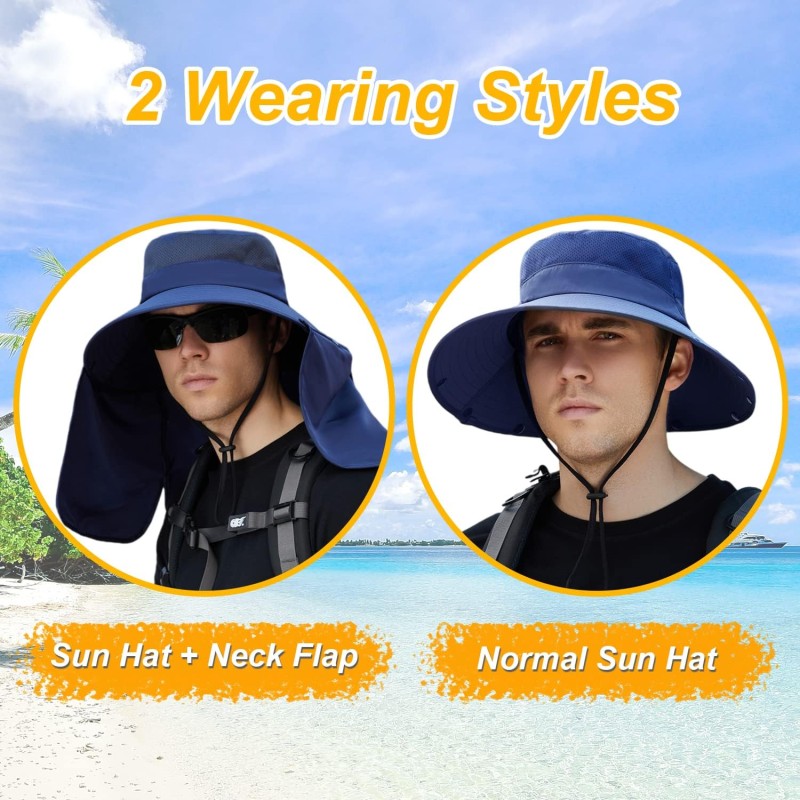Women’s Wide Brim Sun Hat: Detachable Neck Flap & Ponytail UV Protection Women's wide brim sun hat with detachable neck flap and ponytail, offering UV protection