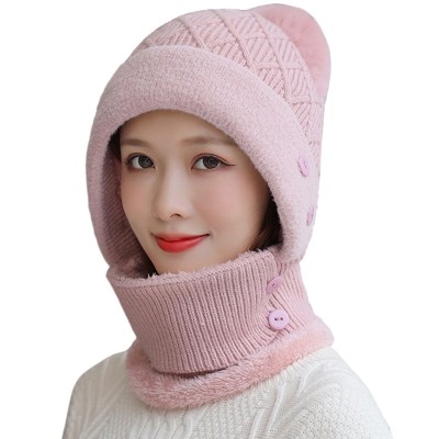 HUAMULAN Women’s Winter Fleece Lined Balaclava Beanie Scarf Set HUAMULAN Women’s Pink Pompom Balaclava Beanie Scarf Ski Hat Set