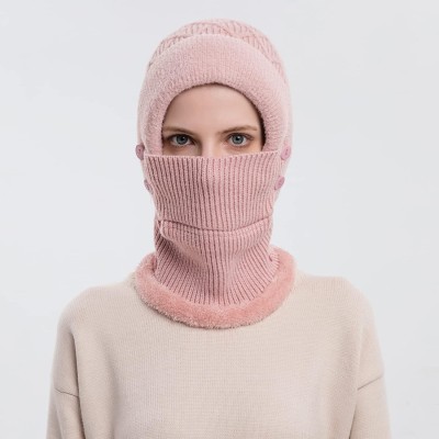 HUAMULAN Women’s Winter Fleece Lined Balaclava Beanie Scarf Set HUAMULAN Women’s Pink Pompom Balaclava Beanie Scarf Ski Hat Set