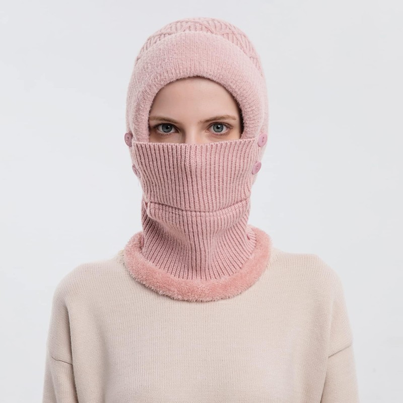 HUAMULAN Women’s Winter Fleece Lined Balaclava Beanie Scarf Set HUAMULAN Women’s Pink Pompom Balaclava Beanie Scarf Ski Hat Set